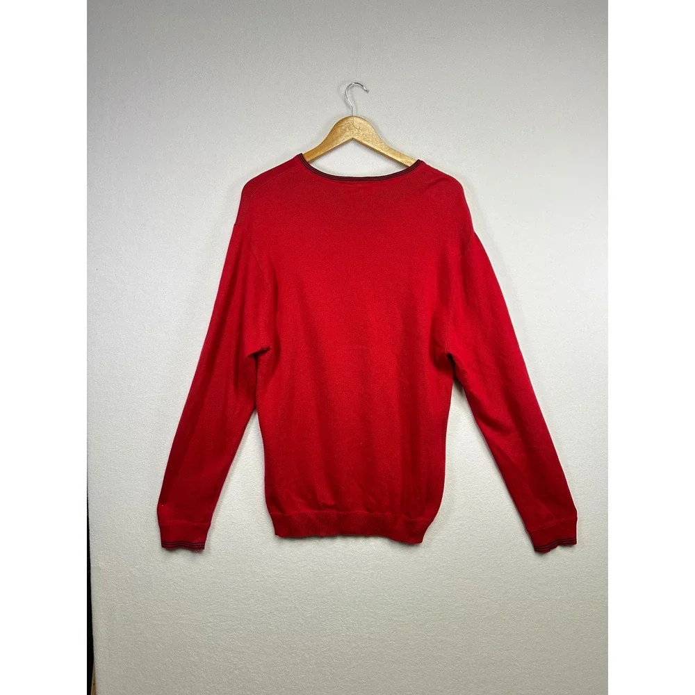 Chaps Red V Neck Cotton Sweater Men's Size M Embroidered‎ Logo Casual Peppy